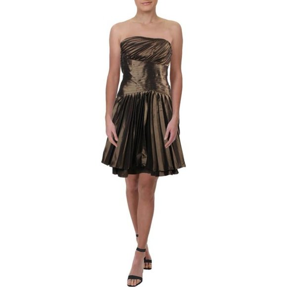 NWT HALSTON HERITAGE METALLIC PLEATED MINIDRESS -6 - Picture 2 of 10